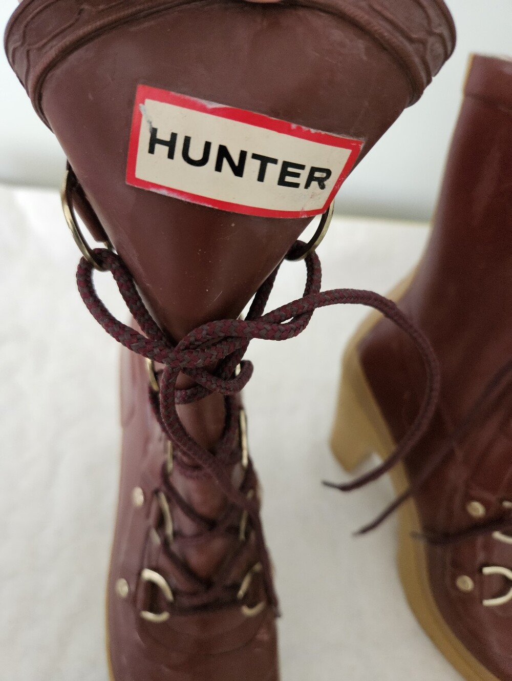 Hunter Boots Gabby Block Heel Lace-up In Merlot Burgundy Rare Vintage - Picture 6 of 8